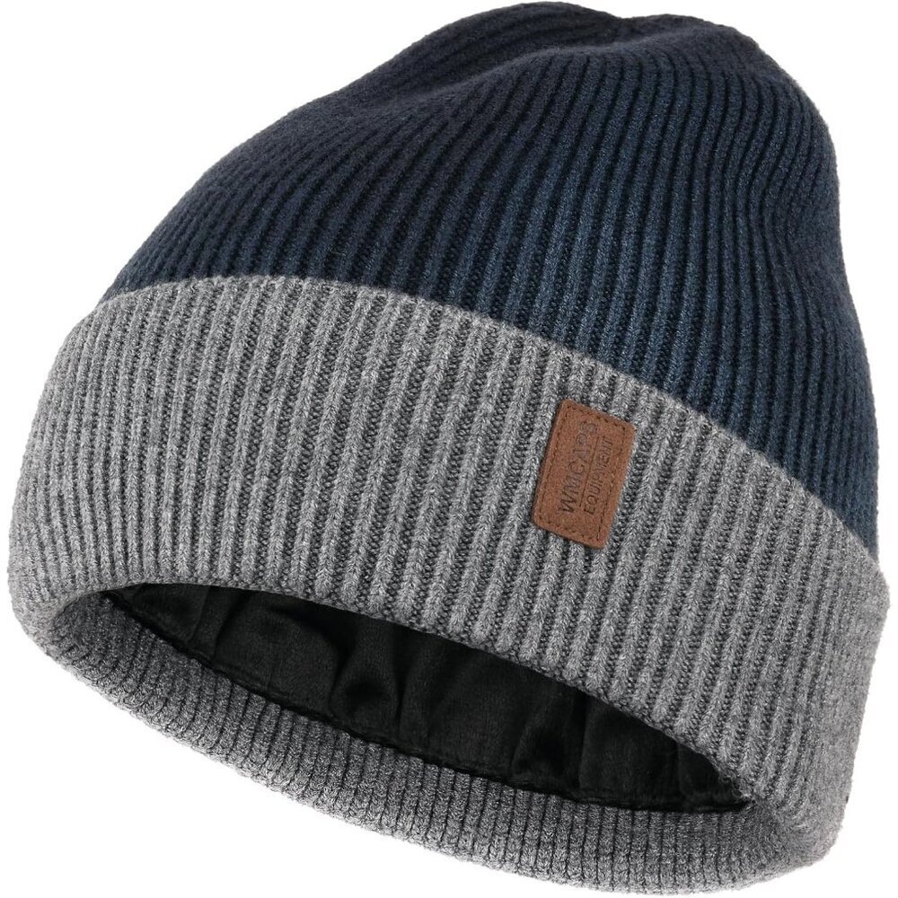 Men's Tie Dye Grey Fleece Lined Beanie Soft Winter Warm Ski Stocking Knit Hat